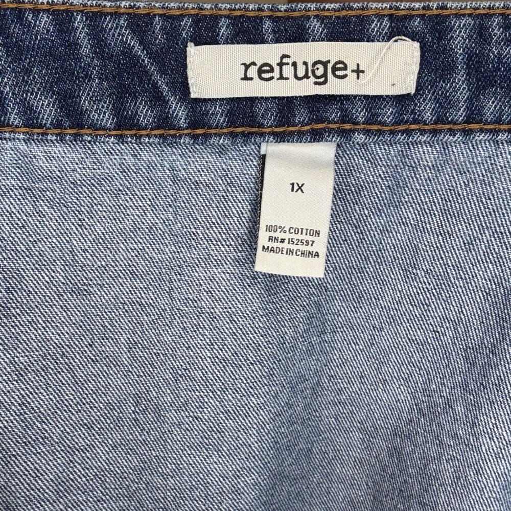 Refuge Denim Skirt Mini Distressed Hem Front Zip 1X   Fit like12/14 100% Cotton - Picture 4 of 5